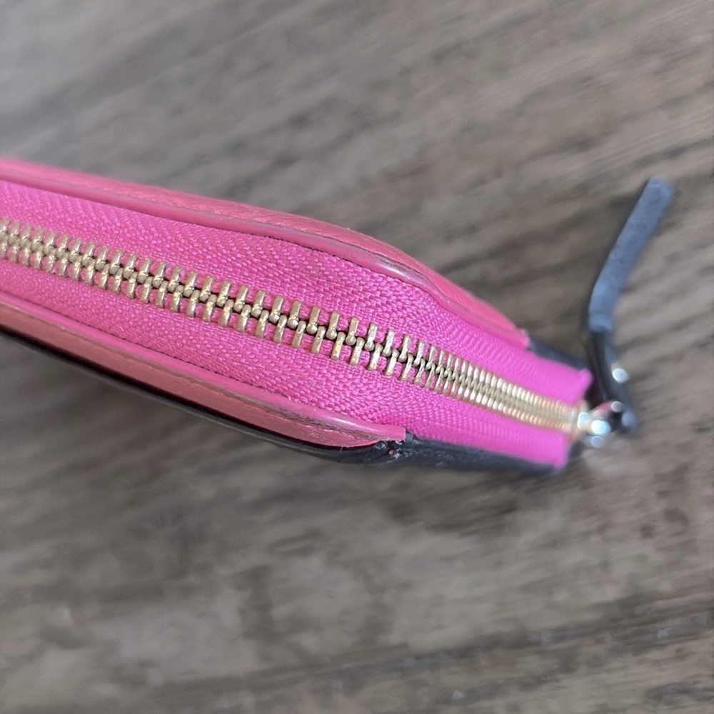 [Kate Spade] Two-Tone Zip-Around Long Colorblock Pink & Black Designer Wallet - Picture 7 of 12